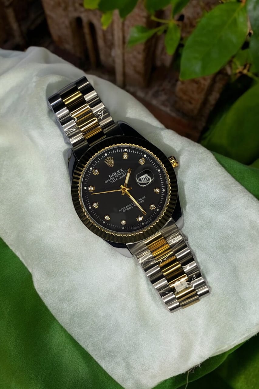 Rolex Two Tone Black Gold Date