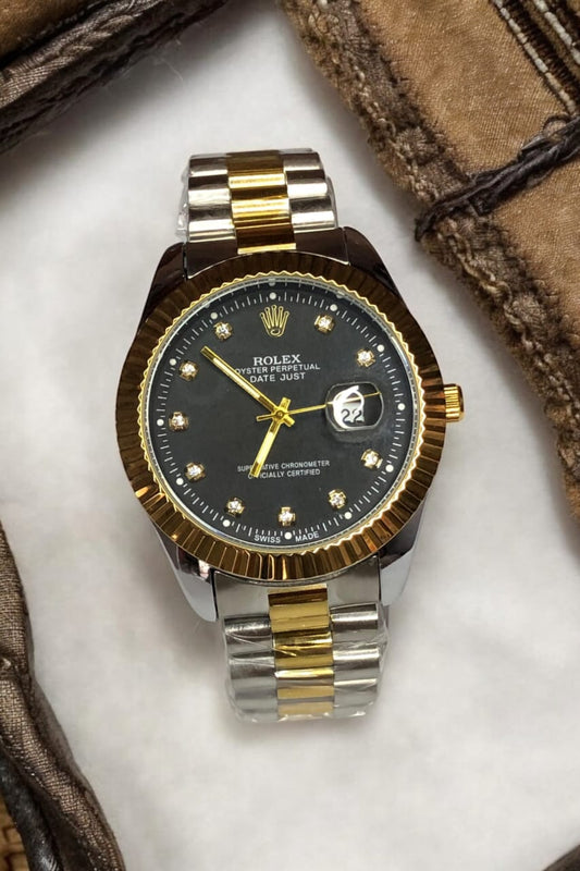 Rolex Two Tone Black Gold Date