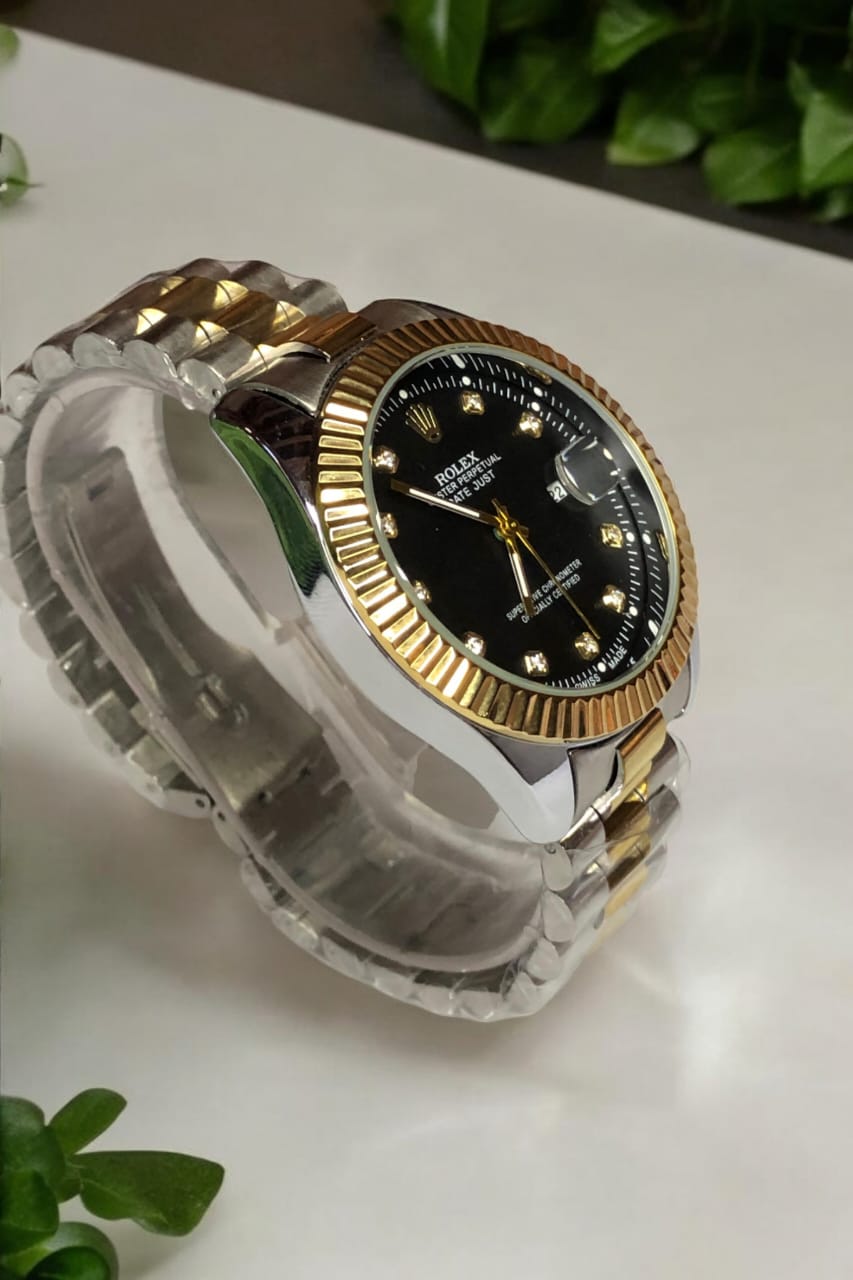 Rolex Two Tone Black Gold Date